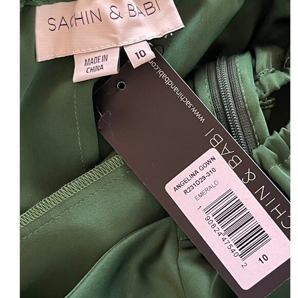 Sachin + Babi Emerald Green Size 10 Angelina Cutout Balloon Sleeve Gown NWT - Picture 9 of 11